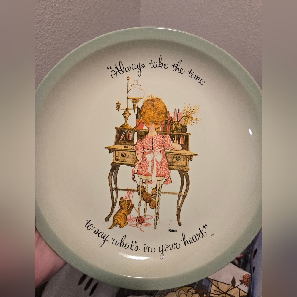 American Greetings Decorative Holly hobbie Plate with Green and Cream